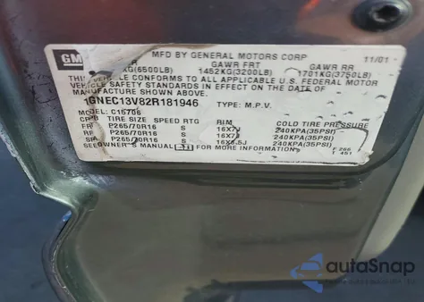 2002 Chevrolet Tahoe C1500 from USA, damaged, VIN 1GNEC13V82R181946